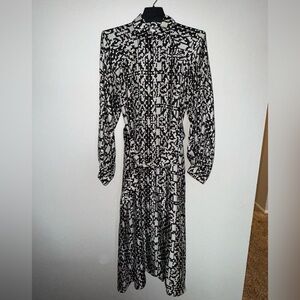 MaxMara Monochrome Long Sleeve Silk Dress